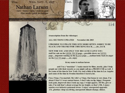 website design for Nathan Larson's Jealous God